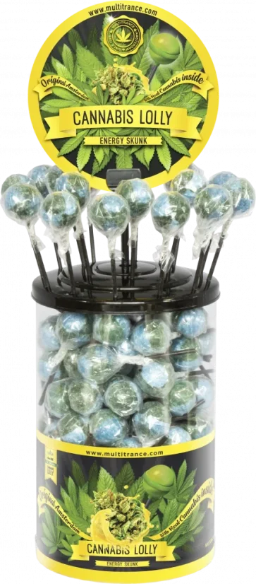 Cannabis Energy Skunk Lollies – Recipient de afișare (100 de acadele), 1800 g