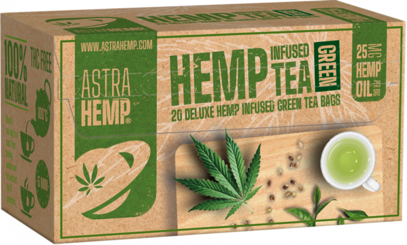 Astra Hemp Green Tea 25 mg Olio di Canapa (Scatola da 20 bustine di tè), 40 g