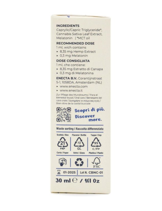 Enecta CBNight Formula Classic Ulei de cânepă cu melatonină, 250 mg extract organic de cânepă, 30 ml