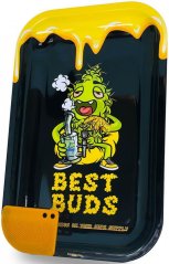 Best Buds Großes Dab-Rolltablett aus Metall mit magnetischer Grinder-Karte