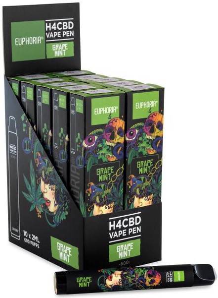 Euphoria H4CBD Disponibel Vape Pen Grape Mint, H4CBD 50 %, 2 ml