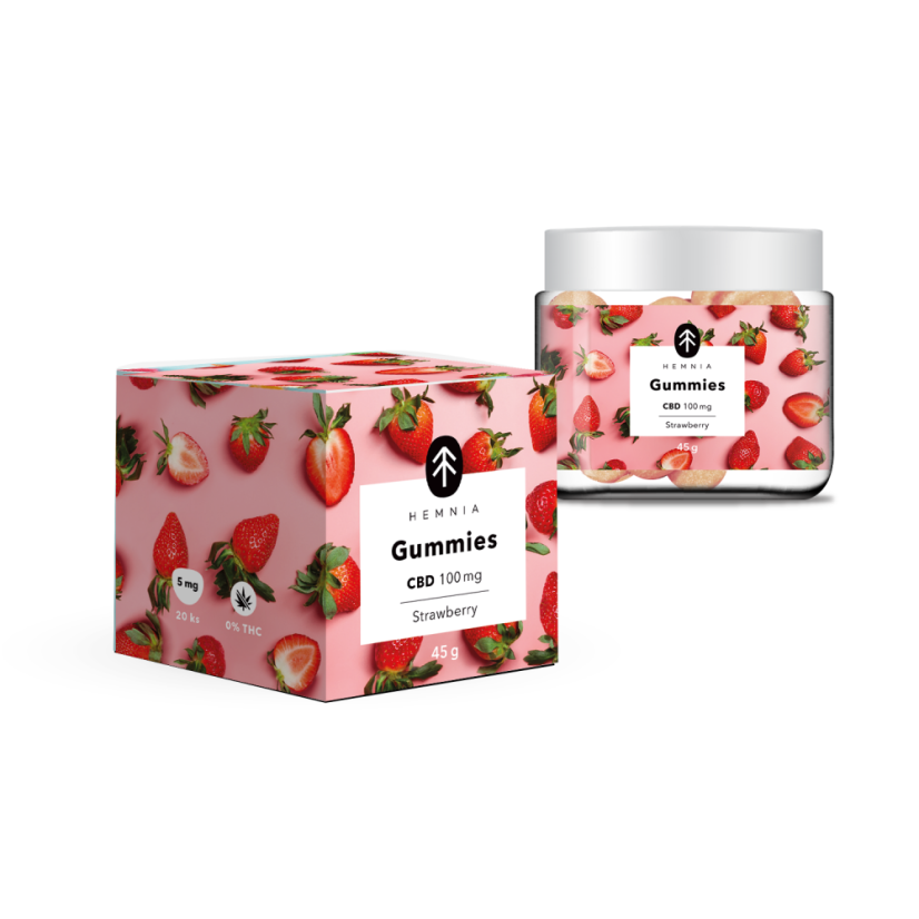 Hemnia Bonbons au CBD, fraise acidulée, 100 mg de CBD, 20 pièces x 5 mg, 45 g