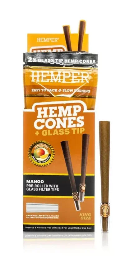 HEMPER King Size Cones + Glass Tip 2 kpl Mango