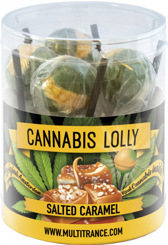 Cannabis Salted Caramel Lollies – Cutie cadou (10 acadele), 24 cutii în cutie, 4320 g