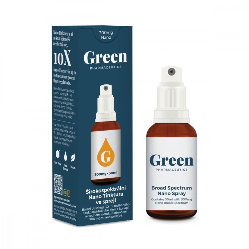 Green Pharmaceutics Rộng lớn quang phổ nano Xịt nước, 10%, 300 mg CBD, 30 ml