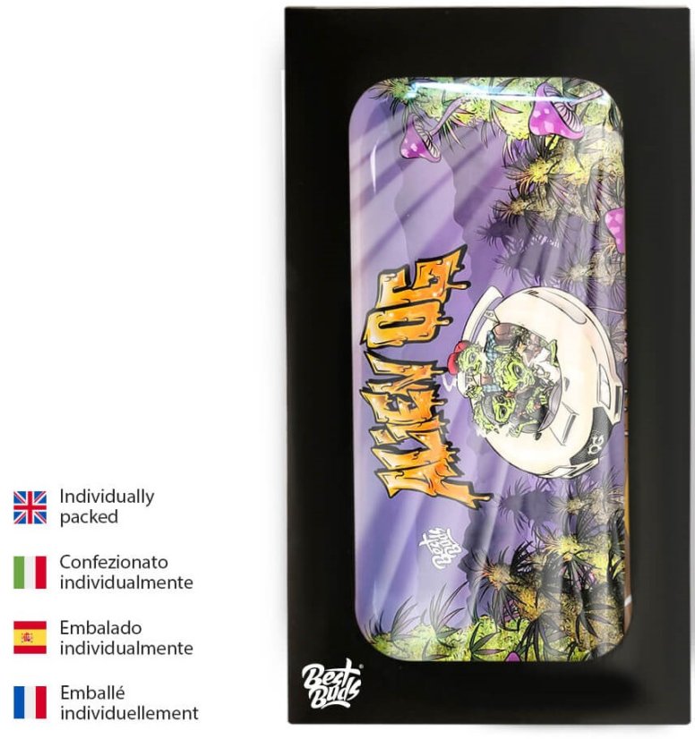 Best Buds Alien OG kovový rolovací podnos dlhý, 16x27 cm
