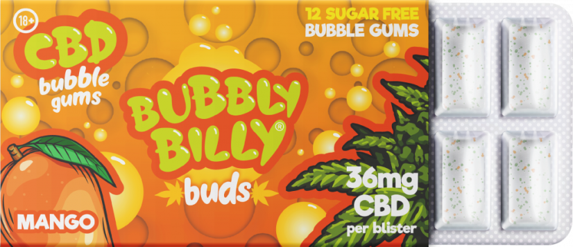 Bubbly Billy Buds Mango-smaksatt tuggummi (36 mg CBD), 17 g