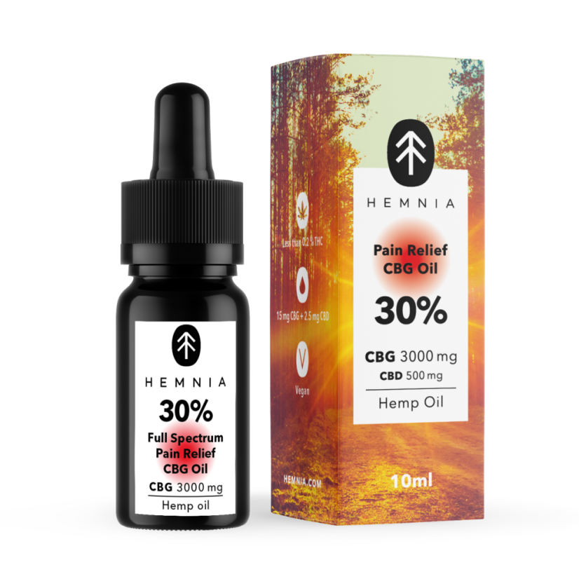 Hemnia Huile CBG anti-douleur à spectre complet - 30 % CBG, 5 % CBD, 3000 mg, 10 ml