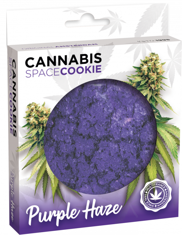 Caja de galletas espaciales de cannabis Purple Haze, 100 g