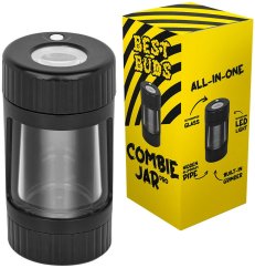 Best Buds Sort forstørrelsesglas med LED lys, kværn og aluminiumsrør