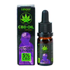 Euphoria CBD Oil 5% cu terpene 10 ml, 500 mg - Memorie & Focus