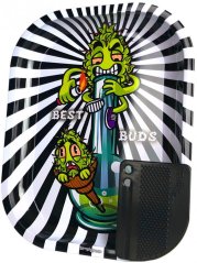 Best Buds Smoke Me Tavă mică de rulare metalică cu card de șlefuit magnetic