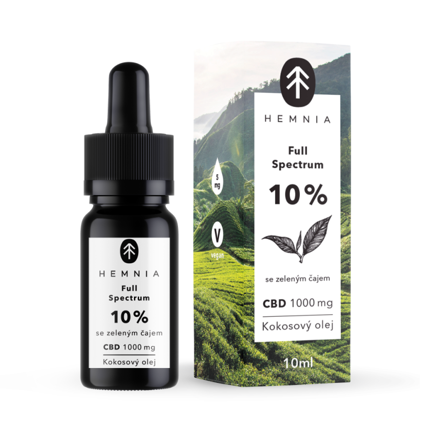 Hemnia Huile de coco MCT CBD à spectre complet 10 %, 1 000 mg, 10 ml, thé vert
