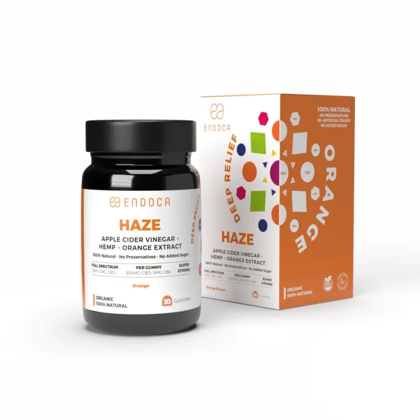 Endoca gommes CBD Haze, 300 mg CBD, 5 mg CBG, arôme orange, 30 pièces, 60 g