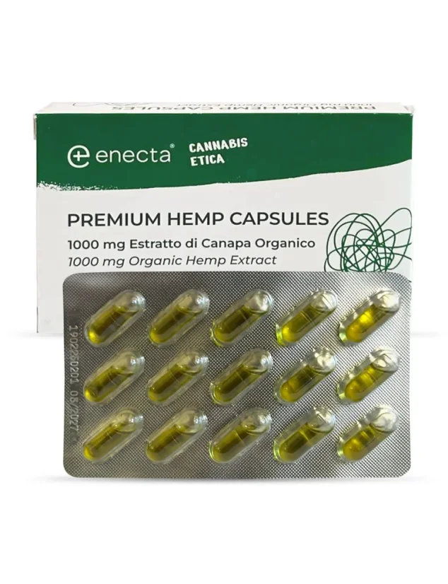 Enecta Premium Capsules de Chanvre, 1000 mg d'extrait de chanvre biologique, 30 capsules