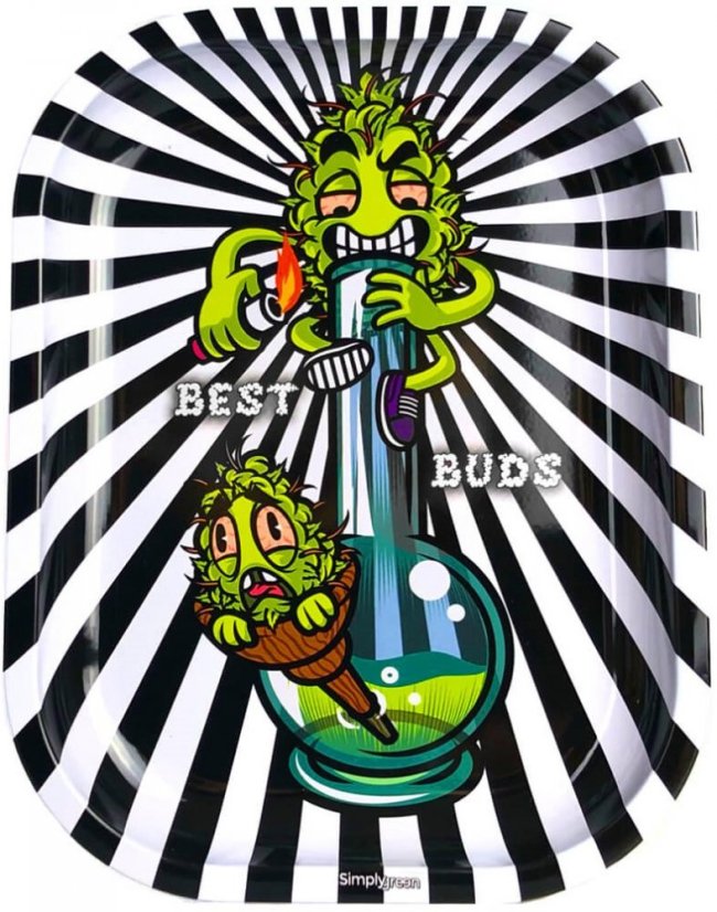 Best Buds Smoke Me liten metallrullande bricka med magnetisk slipkort