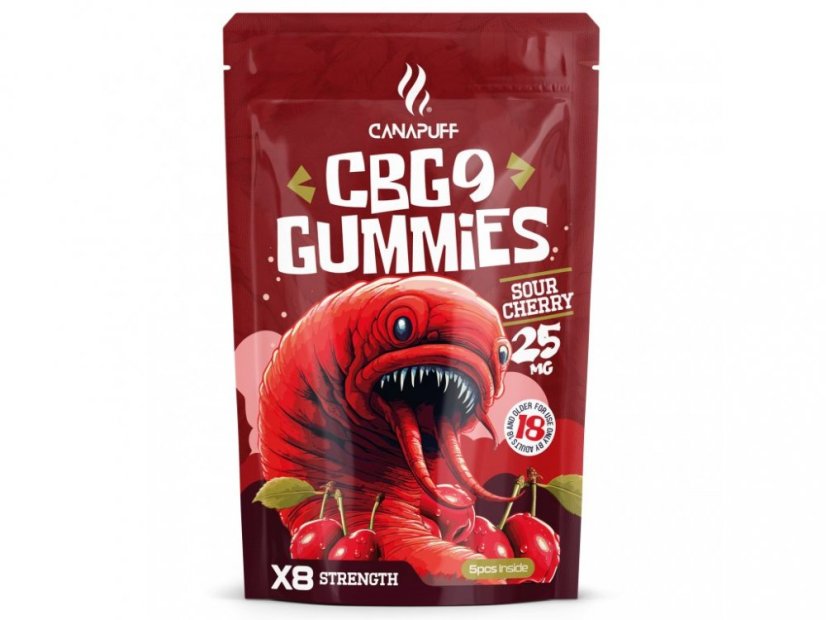 CanaPuff CBG9 Gummies Sauerkirsche, 5 Stück x 25 mg CBG9, 125 mg