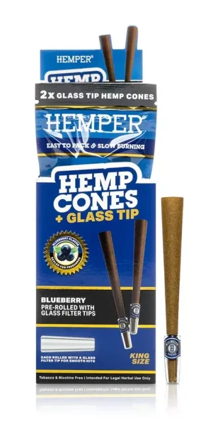 HEMPER King Size Cones + Glass Tip 2kpl Mustikka