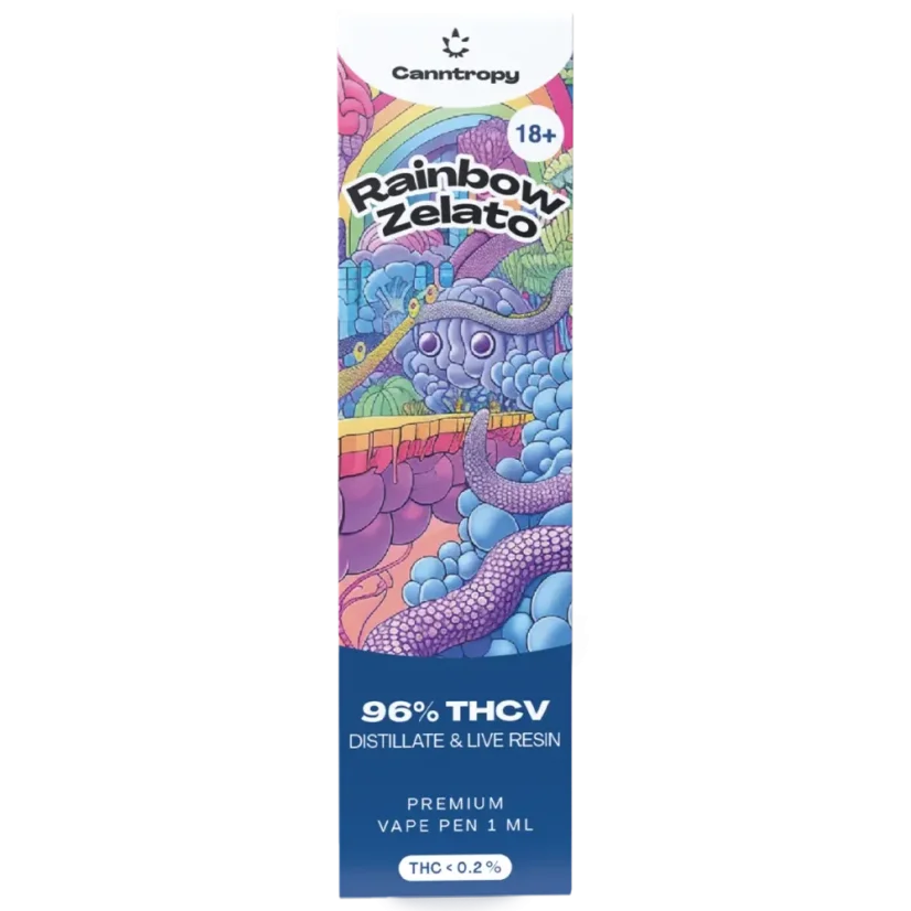 Canntropy THCV Vape Pen za enkratno uporabo Rainbow Zelato živi smolni terpeni, THCV 96% kakovost, 1 ml