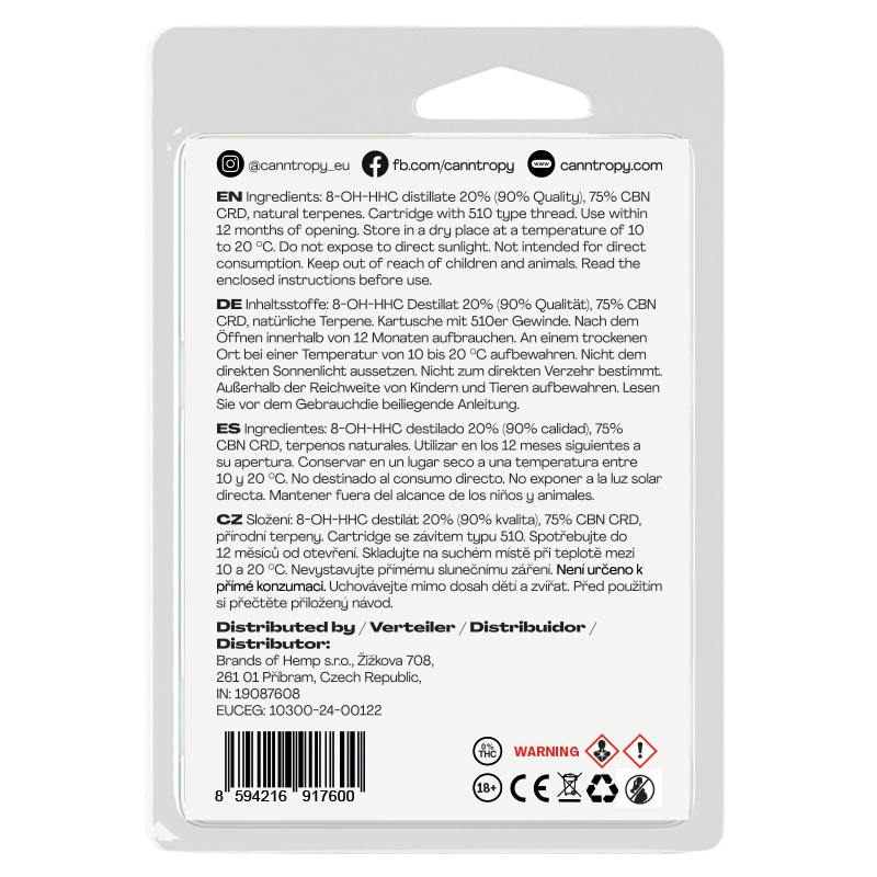Canntropy 8-OH-HHC Kartusche Caribbean Breeze, 8-OH-HHC 90% Qualität, 1 ml