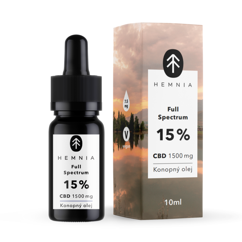 Hemnia Ulei de cânepă CBD cu spectru complet 15%, 1500 mg, 10 ml