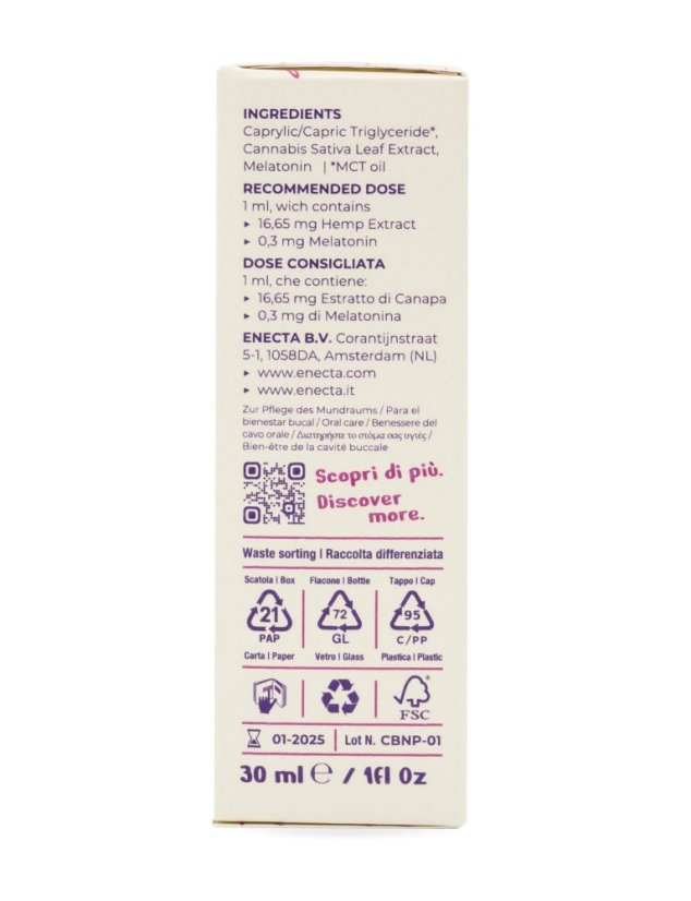 Enecta Ulei de cânepă CBNight Formula PLUS cu melatonină, 500 mg extract organic de cânepă, 30 ml