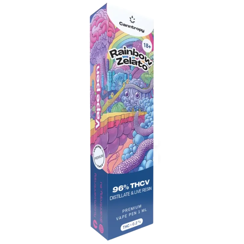 Canntropy THCV Vape Pen za enkratno uporabo Rainbow Zelato živi smolni terpeni, THCV 96% kakovost, 1 ml