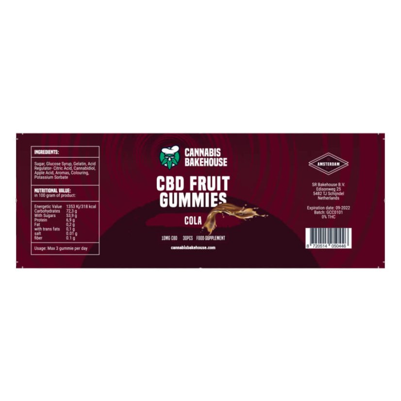 Cannabis Bakehouse CBD Fruit Gummies - Cola, 30ks x 10mg CBD, 60g