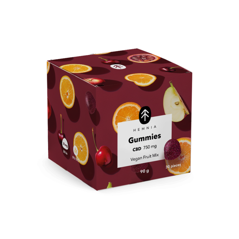 Hemnia Bonbons végétaliens au CBD, mélange de fruits, 750 mg de CBD, 30 pièces x 25 mg, 90 g
