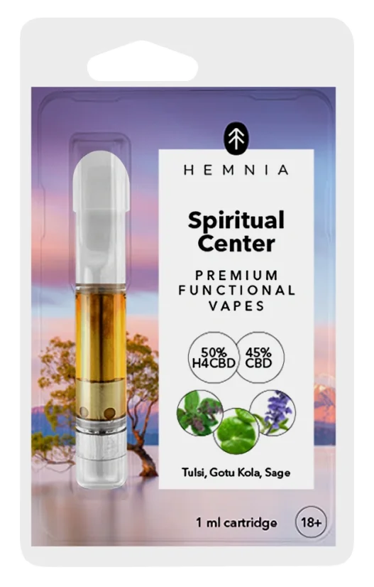 Hemnia Spiritual Center - Cartuș, 50 % H4CBD, 45 % CBD, busuioc sfânt (tulsi), gotu kola, salvie, 1 ml