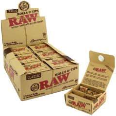 RAW Unbleached Masterpiece Kingsize Rolls met filters - 12 stuks in doos
