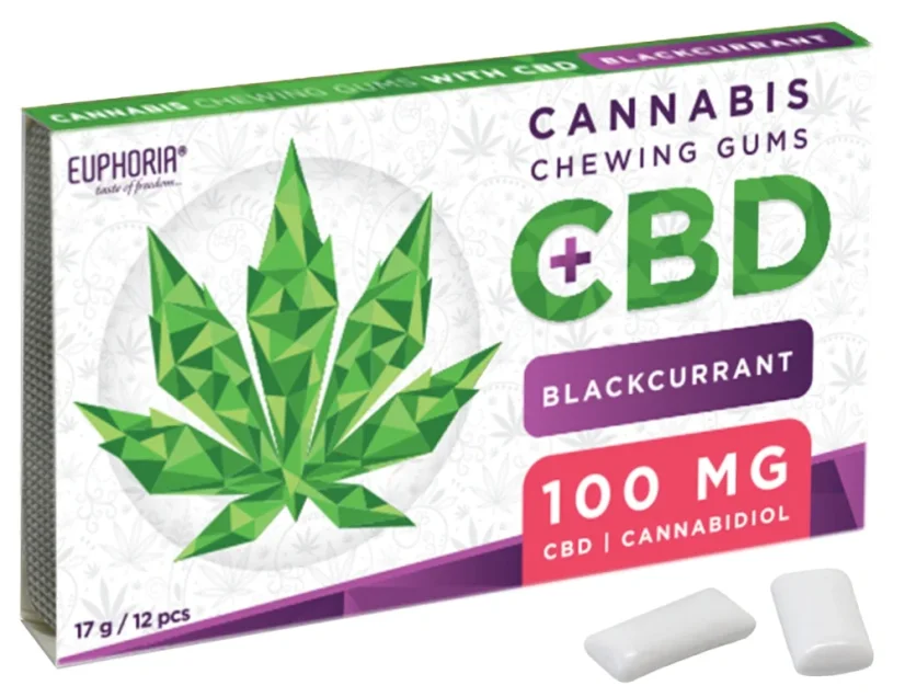 Euphoria Chewing-gum 12pcs avec du CBD 100mg - Noir groseille, 17 g