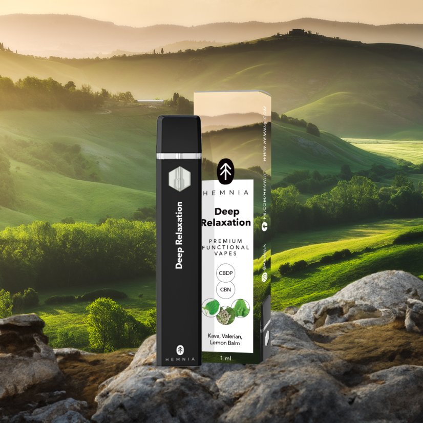 Hemnia Stylo Vape CBDP et CBN fonctionnel de qualité supérieure Relaxation profonde - 5 % CBDP, 90 % CBN, Kava, Valériane, Mélisse, 1 ml