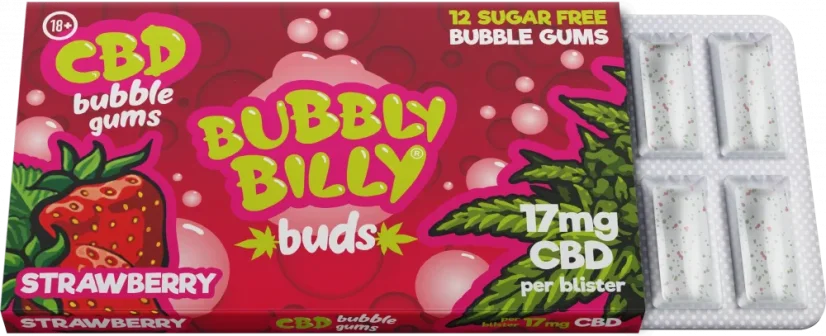Bubbly Billy Žvečilni gumi Buds z okusom jagode (17 mg CBD), 17 g