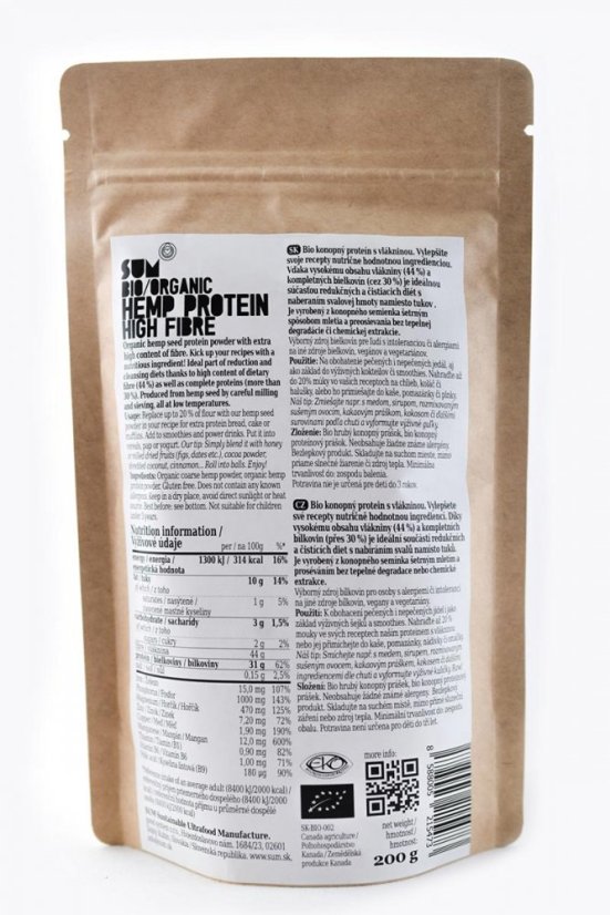 SUM Proteína de cáñamo con fibra BIO 200g