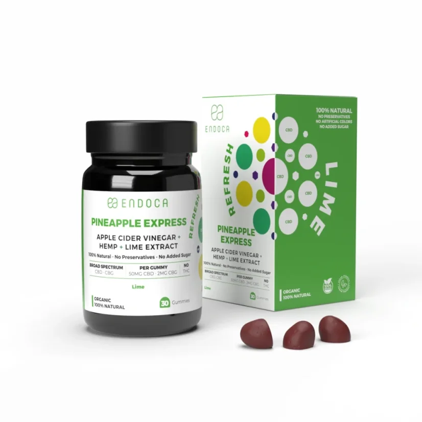 Endoca CBD Gummies Pineapple Express, 50 mg CBD, 2 mg CBG, Lime flavour, 30 pcs, 60 g
