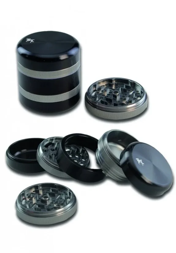 Mașină de polizat din aluminiu 'BL' în 5 părți argintiu/negru - 63x 56mm