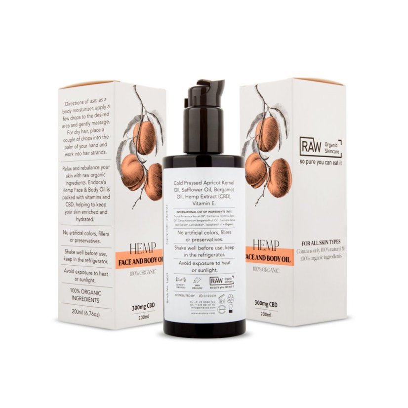 Endoca Ansigts- og kropsolie 300 mg CBD, 200 ml