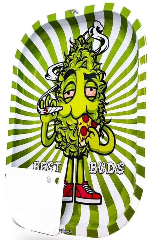 Best Buds Großes Pizza-Rolltablett aus Metall mit magnetischer Mahlkarte