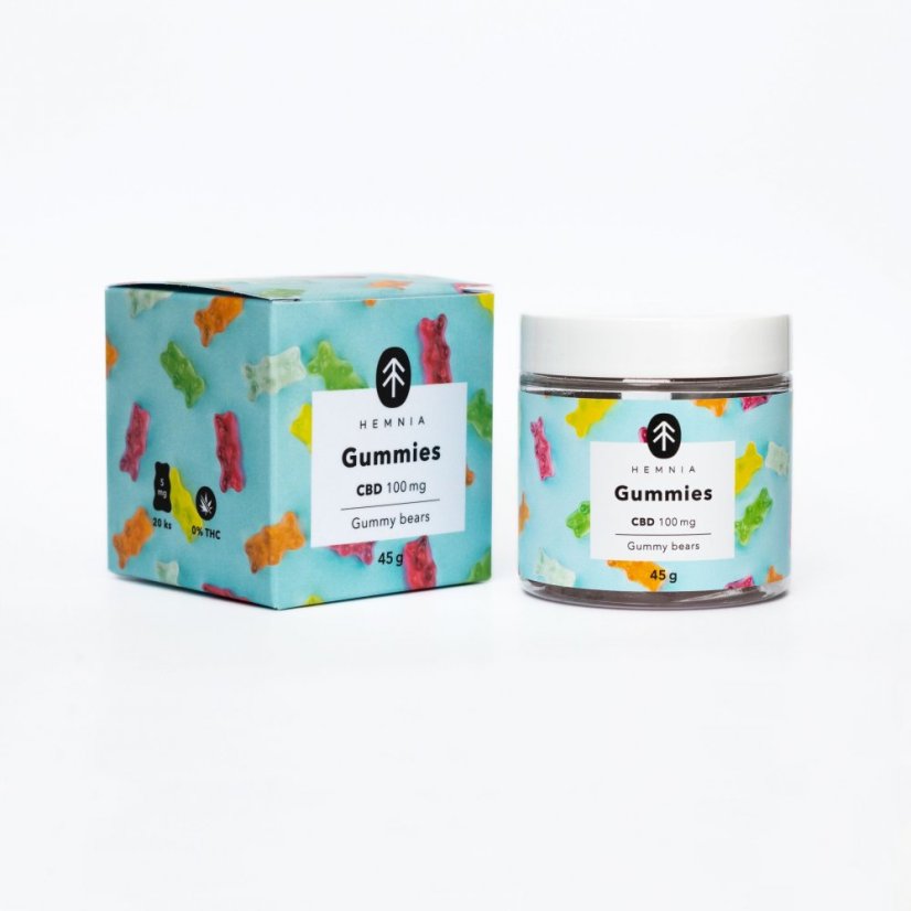 Hemnia Bonbons CBD Oursons gommeux, Cerise, kiwi, Ananas, Fraise, 100 mg CBD, 20 pcs X 5 mg, 45 g