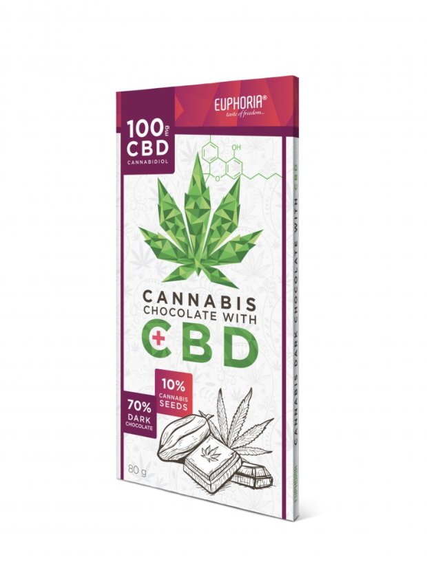 Euphoria Sombre Chocolat 80 g avec graines de chanvre, 100mg CBD