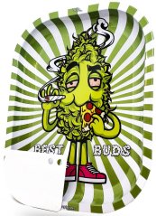 Best Buds Hungry Pizza Tavă mică de rulare metalică cu card de râșniță magnetică