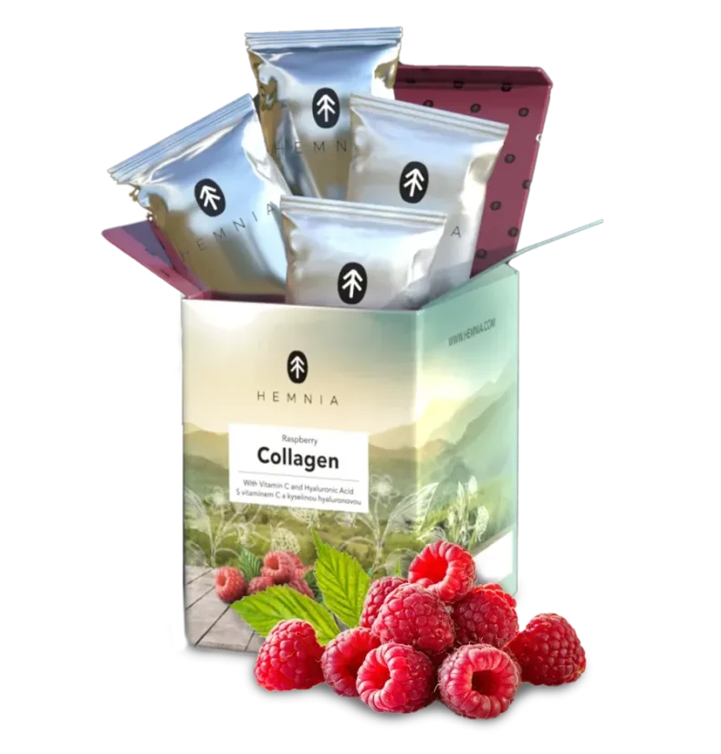 Hemnia Băutură cu colagen Zmeură, 6000 mg colagen într-un plic, 30 plicuri