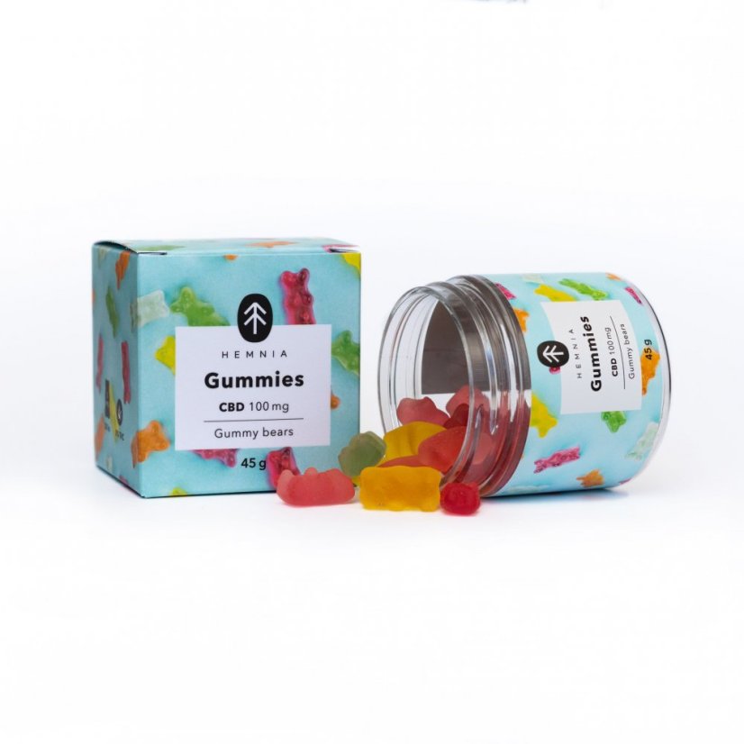 Hemnia Bonbons CBD Oursons gommeux, Cerise, kiwi, Ananas, Fraise, 100 mg CBD, 20 pcs X 5 mg, 45 g