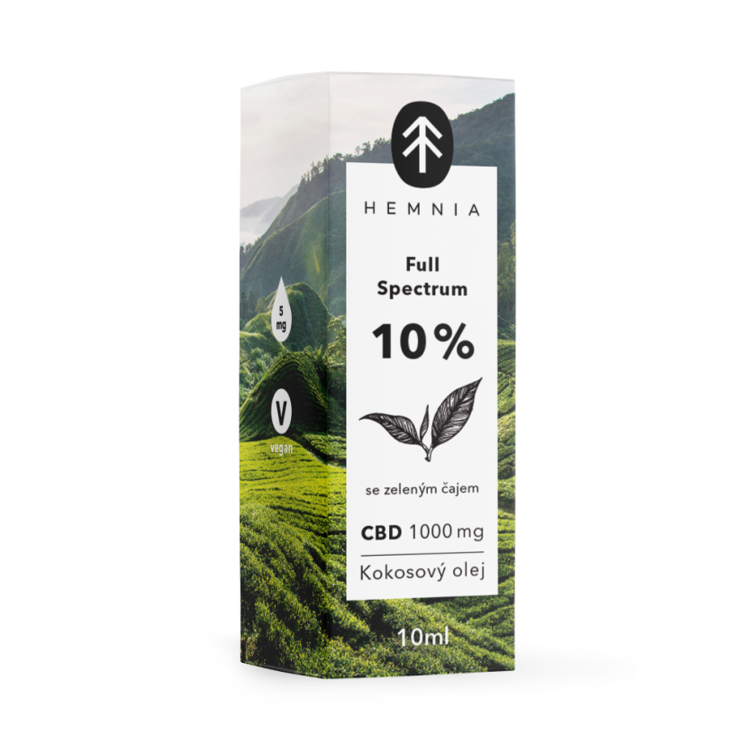 Hemnia Huile de coco MCT CBD à spectre complet 10 %, 1 000 mg, 10 ml, thé vert