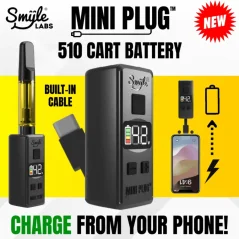 Smyle Labs Mini Plug 510 Cart Battery with Built-in USB-C Cable, Adjustable Voltage, LED Display - random colour