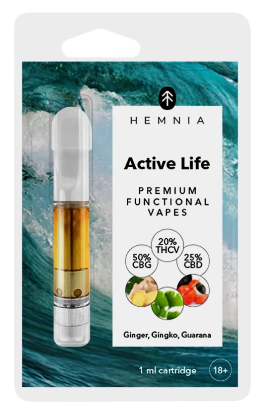 Hemnia Active Life - картридж, THCV 20%, CBG 50%, CBD 25%, імбир, гінгко білоба, гуарана, 1 мл