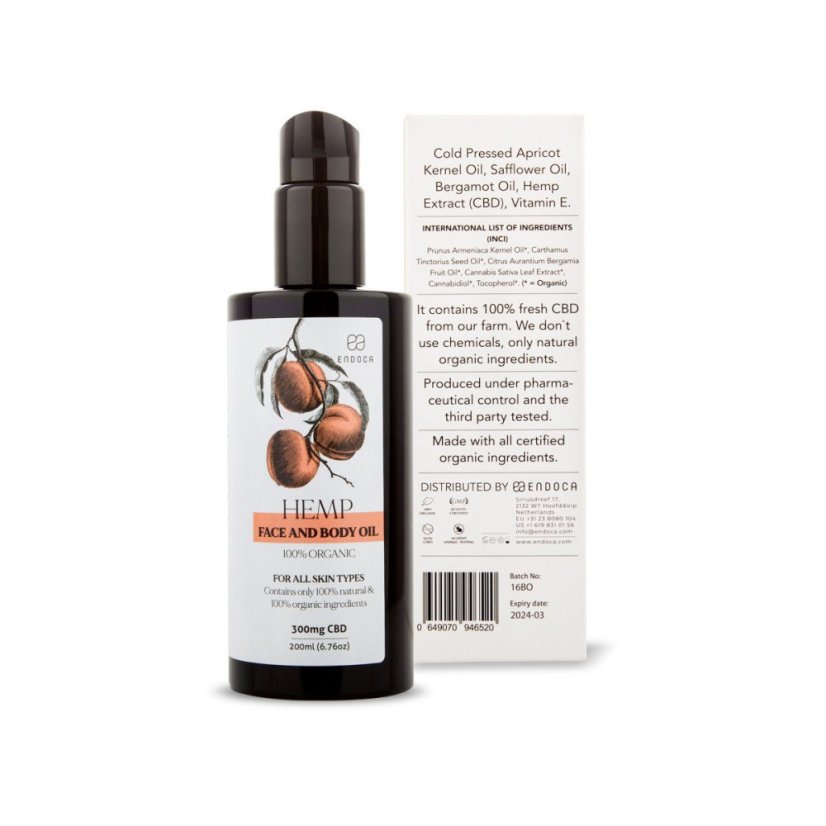 Endoca Ansigts- og kropsolie 300 mg CBD, 200 ml