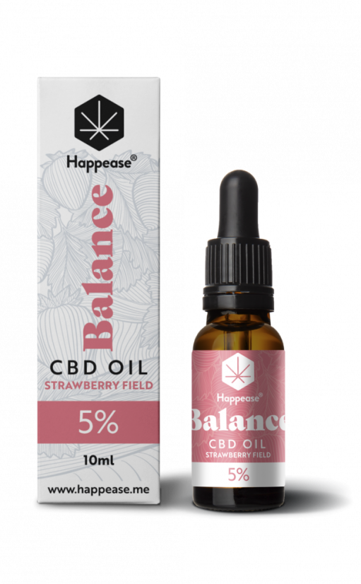 Aceite de CBD Happease Balance Campo de Fresa, 5% CBD, 500 mg, 10 ml