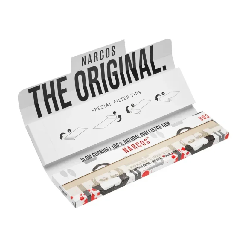 Narcos Papel de liar King Size Slim de edición limitada + boquillas - diseño aleatorio